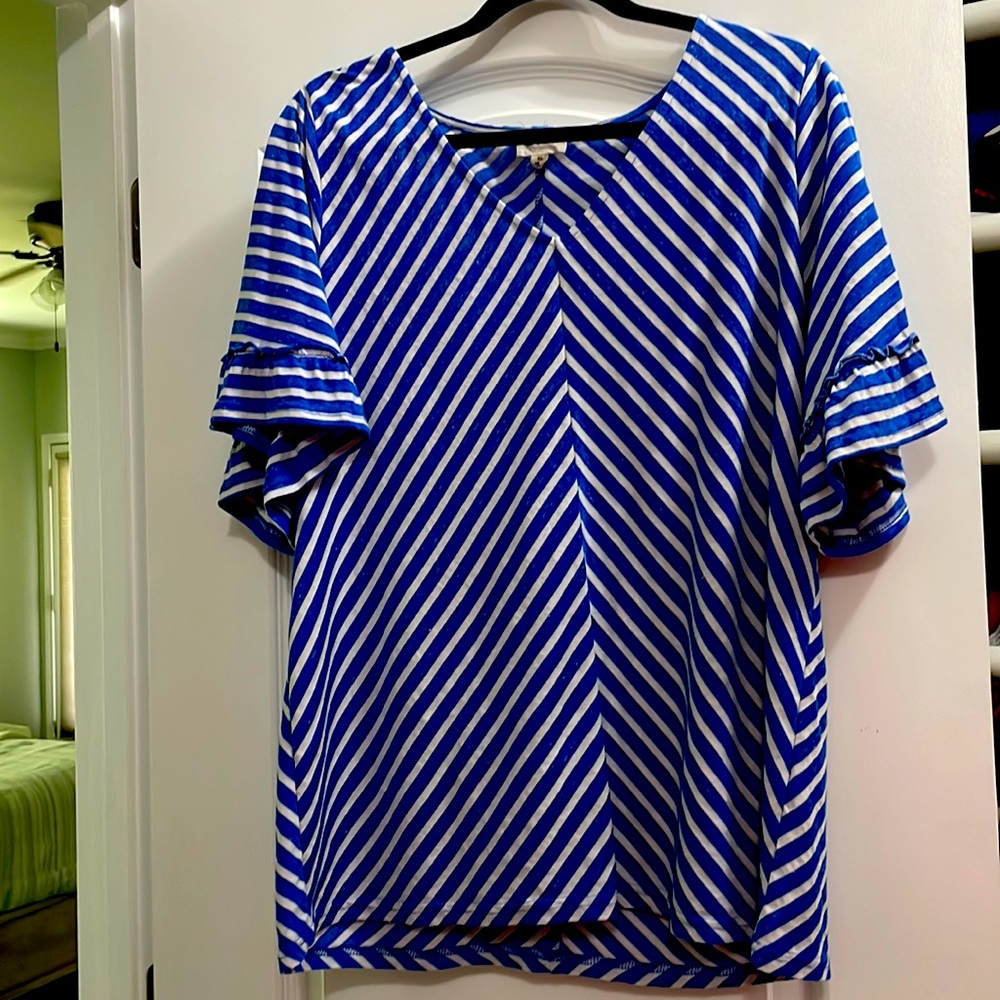 Bibi XL short sleeve blue and white striped top